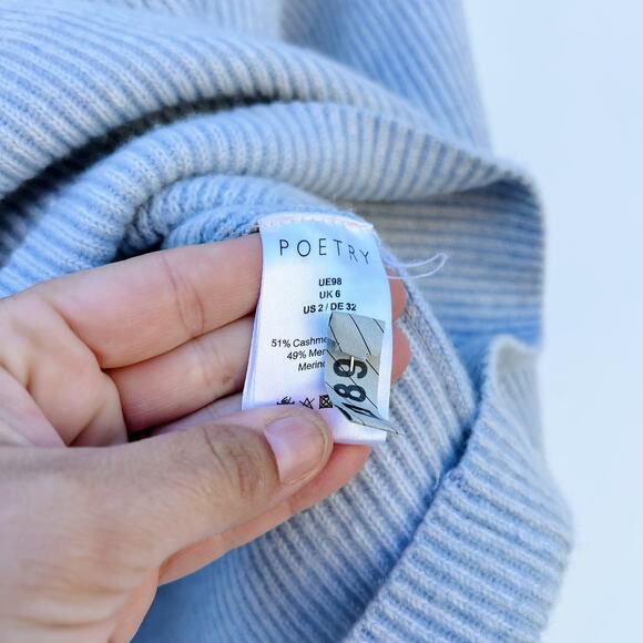 Poetry Cashmere Merino Wool Ribbed Boxy Sweater Jumper Light Blue 2 Crewneck - Picture 7 of 8